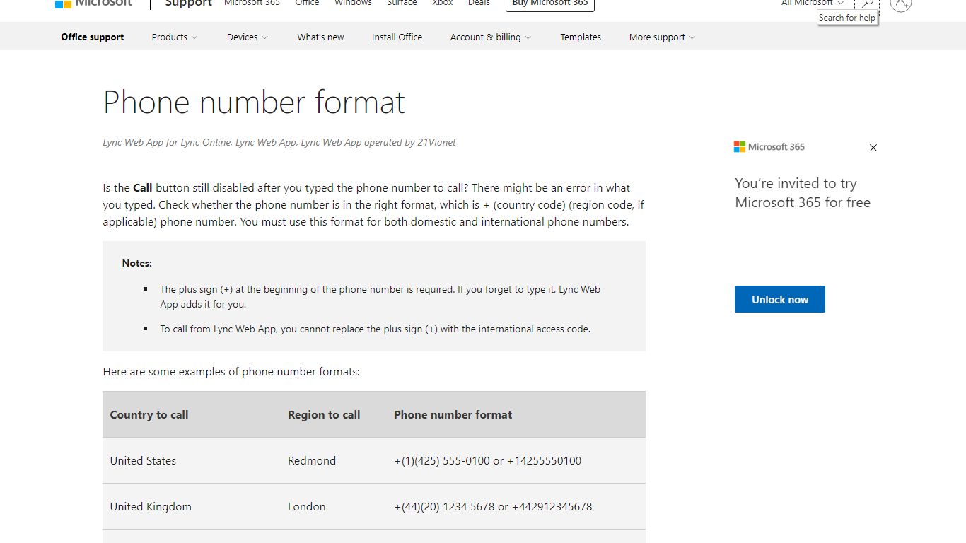 Phone number format - support.microsoft.com